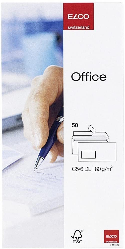 - C6/5, Office Kugelschreiber Briefumschlag haftklebend hochweiß, ELCO
