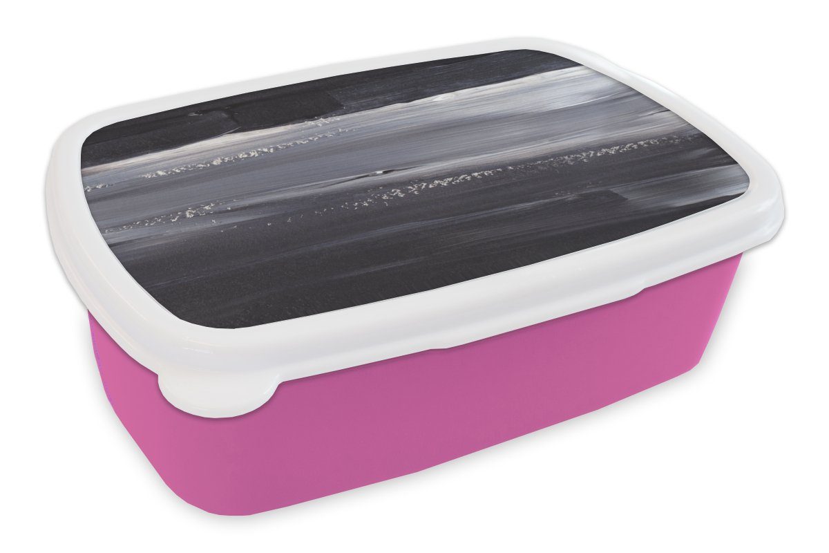 MuchoWow Lunchbox Farbe - Abstrakt - Schwarz, Kunststoff, (2-tlg), Brotbox für Erwachsene, Brotdose Kinder, Snackbox, Mädchen, Kunststoff rosa