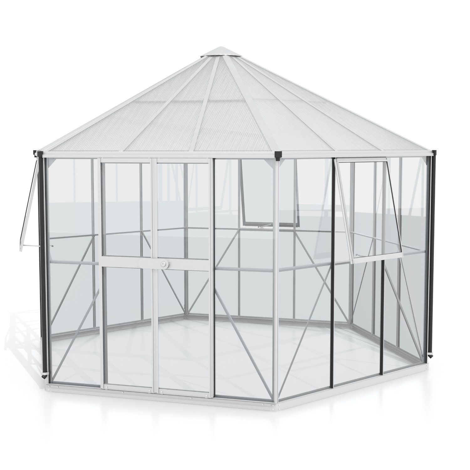 Vitavia Gewächshaus Pavillon Hera 9000 inkl. Stahlfundament, 3,00 mm Wandstärke, inkl. Stahlfundament, kugelgelagerte Doppelschiebetür, Einscheibensicherheitsglas grün | Rabatt: 35%