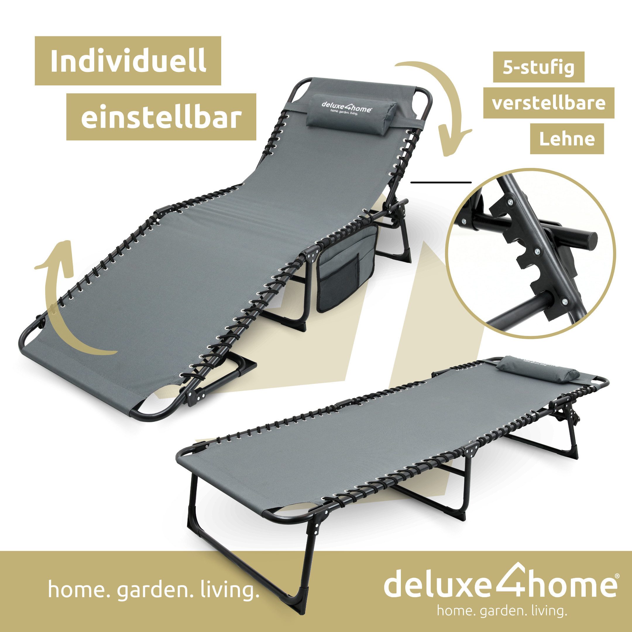 deluxe4home Gartenliege Sonnenliege 5-stufig Verstellbar I günstig online kaufen