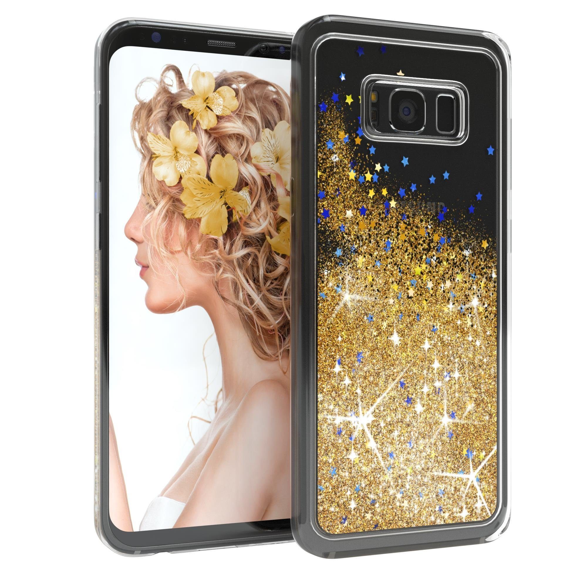 EAZY CASE Handyhülle Liquid Glittery Case für Samsung Galaxy S8 5,8 Zoll, Durchsichtig Back Case Handy Softcase Silikonhülle Glitzer Cover Gold