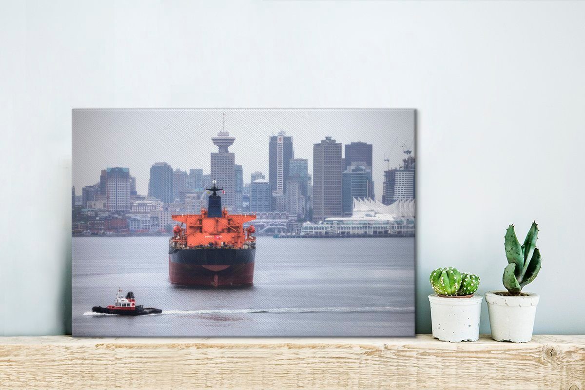 Wandbild 30x20 vorbei, St), Aufhängefertig, Wanddeko, an OneMillionCanvasses® Leinwandbild Schlepper Leinwandbilder, (1 cm einem Frachtschiff fährt
