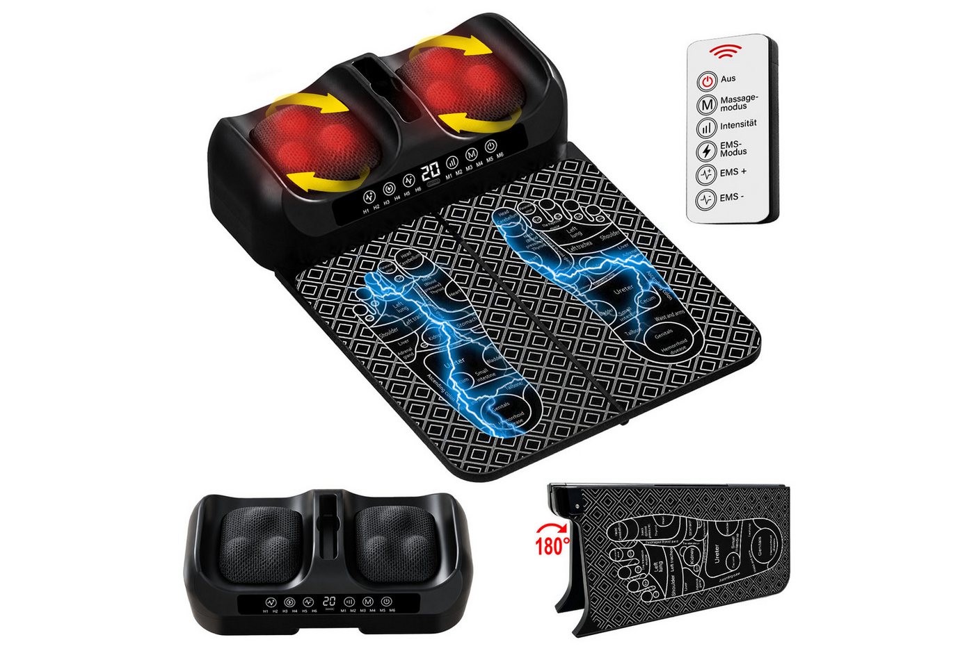Whraills EMS-Fußmassage-Gerät EMS Shiatsu Fußmassagegerät Durchblutungsstimulator Wärme & Rotlicht, (Für Füße & Beine, Kabelloses elektrisches Fußmassagegerät, mit 5D-Shiatsu-Massagefunktion), praktischer Fernbedienung für entspannte Momente zu Hause.
