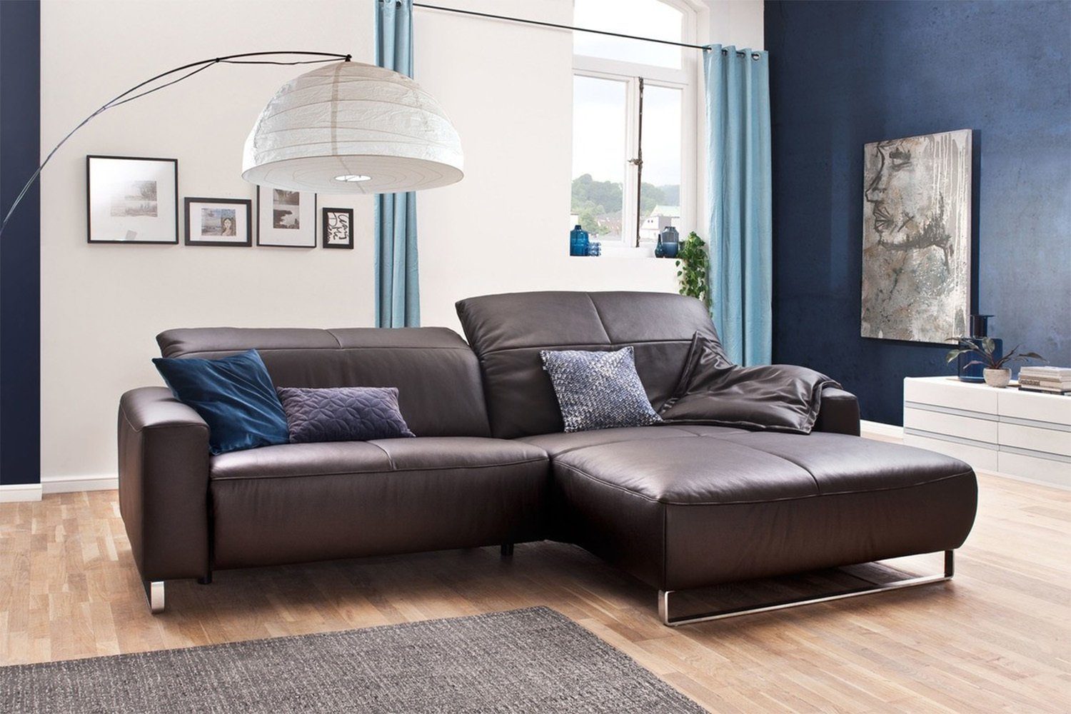 KAWOLA Ecksofa YORK, Sofa, Recamiere rechts od. links, mit od. ohne Sitztiefenverstellung chocolate