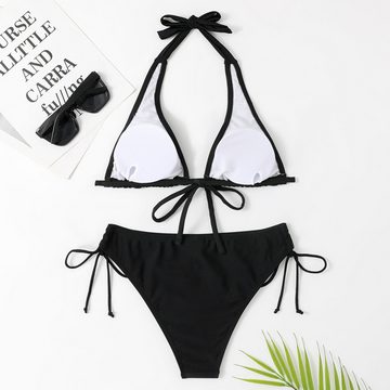 B.X Bandeau-Bikini Damen summer Triangel-Bikini-Sets, Neckholder-Badeanzug zum Binden Balconette-Bikini mit Seitliche Taillenbänder, Triangel-Bikini(2tlg)