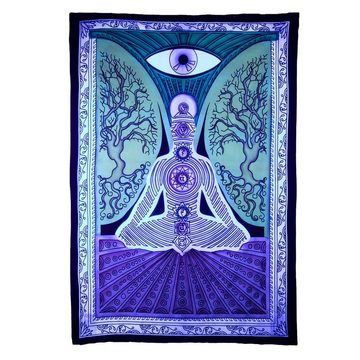 Wandteppich Tuch Chakra Tagesdecke Wandbehang Deko Yoga Schwarzlicht ca.200x135cm, KUNST UND MAGIE