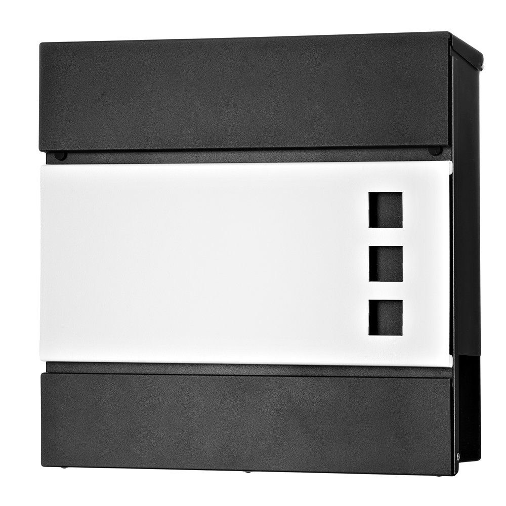 Mailbox (Stück, Postkasten Mucola Premium-Briefkasten) Briefkasten Wandbriefkasten Weiß schwarz Design Briefkasten
