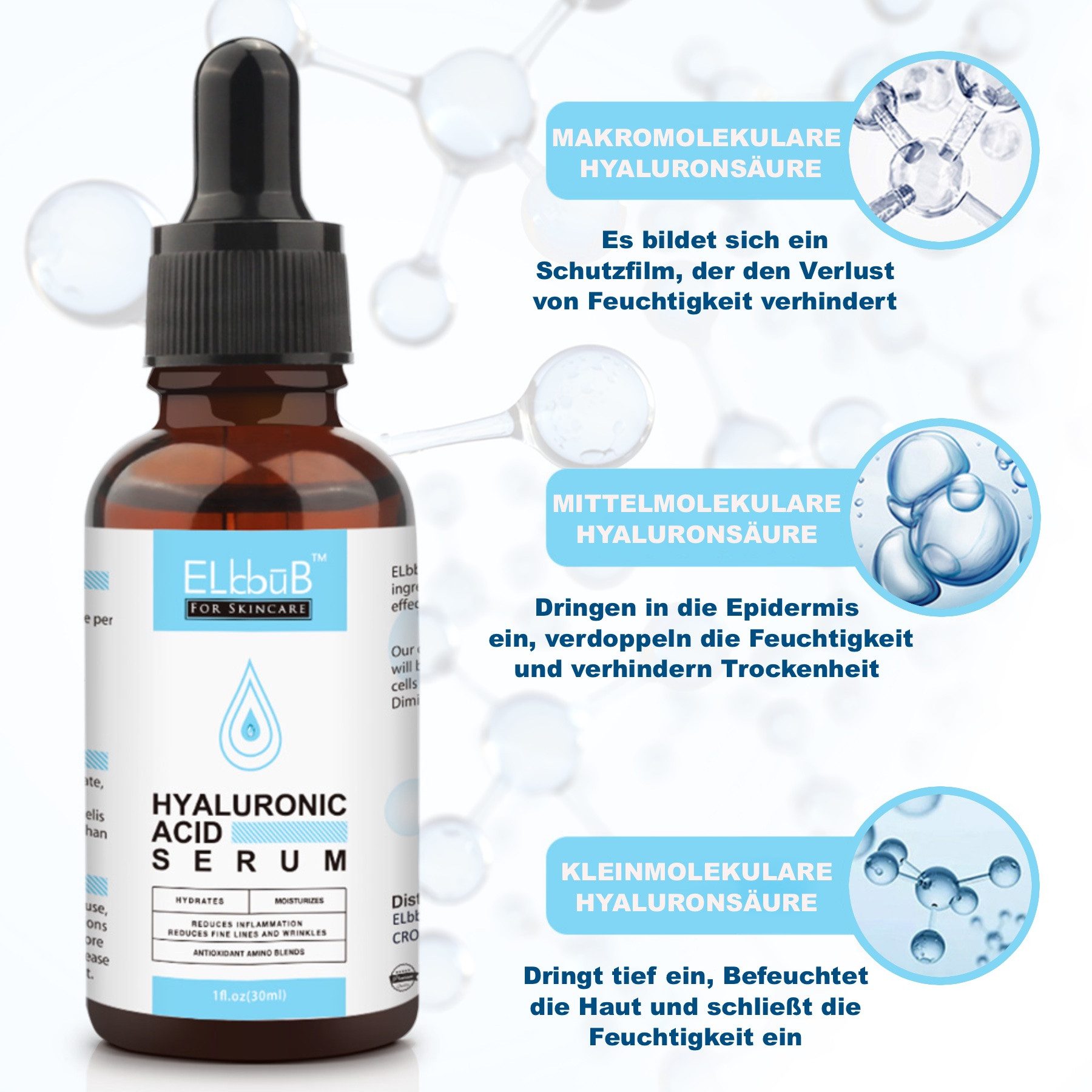 P-Beauty Cosmetic Accessories Gesichtsserum P-Beauty Hyaluron Gesichtsserum mit Hyaluronsäure 30ml, 3-tlg.