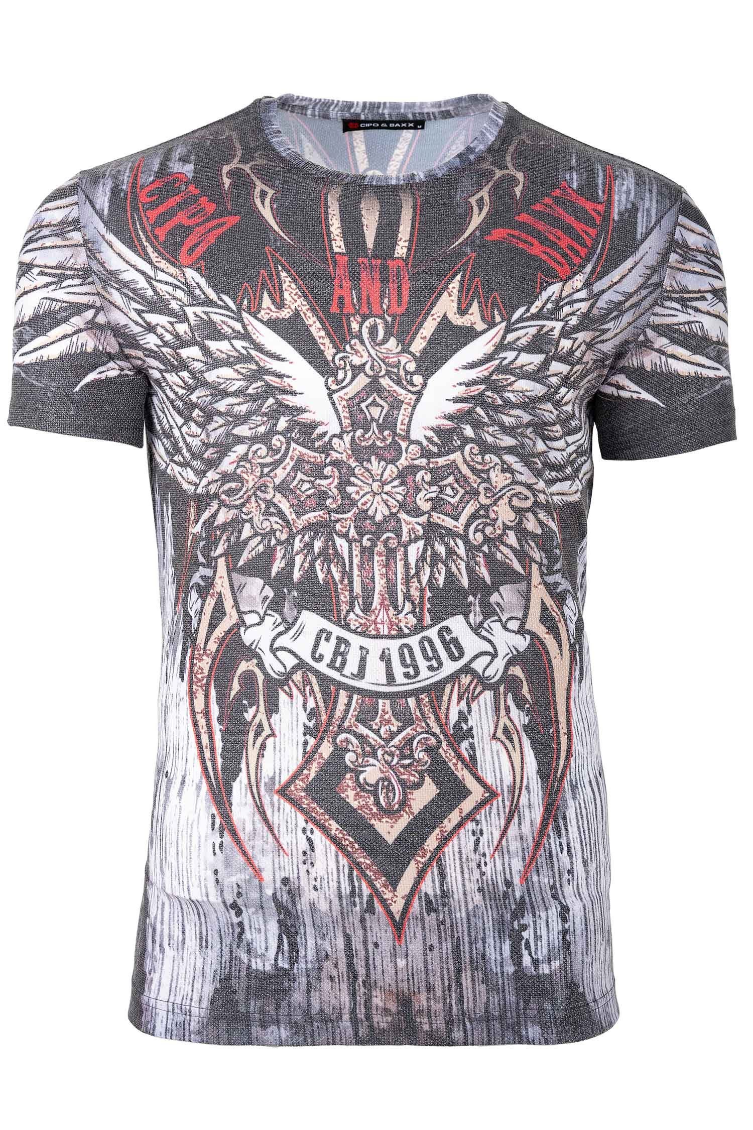 Cipo & Baxx Print-Shirt Auffälliges Kurzarm T-Shirt BA-CT746 (1-tlg) mit Coolem Wings Kreuz Print