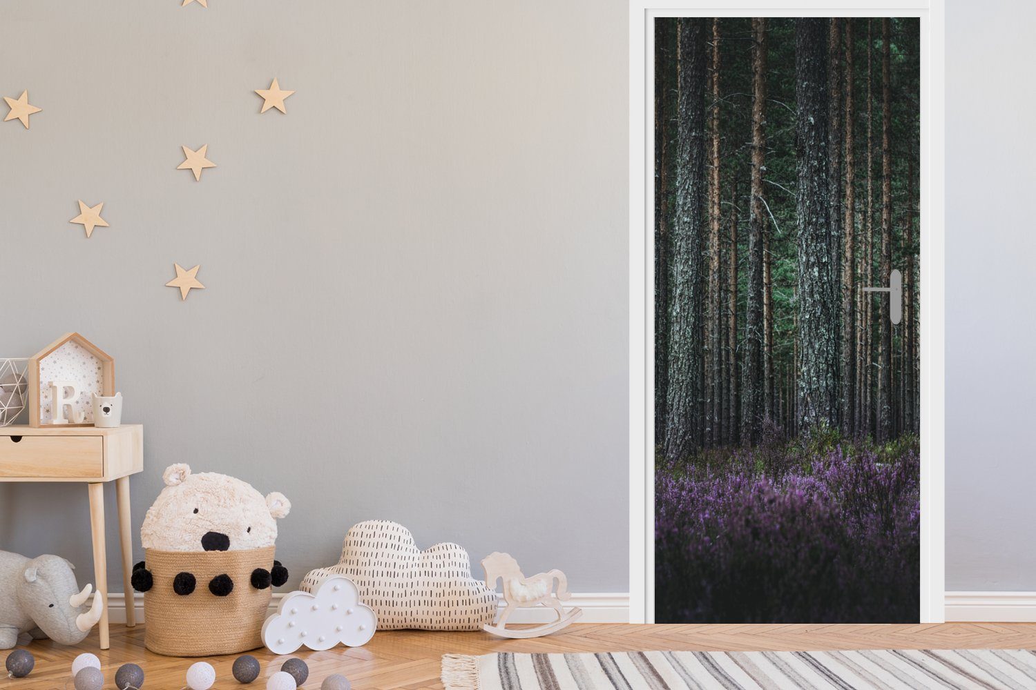 Türtapete St), Matt, bedruckt, Fototapete für Wald, Lavendel Türaufkleber, cm (1 Tür, im MuchoWow 75x205