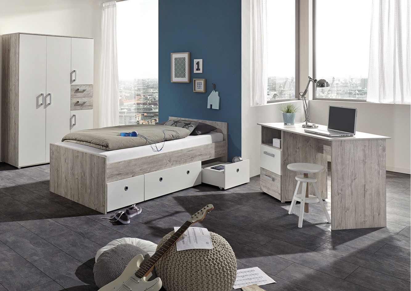 arthur berndt Jugendzimmer-Set Jugendzimmer-Set »Bente« 3-teilig, (3-tlg), Eiche-Sand/Weiß Nachbildung