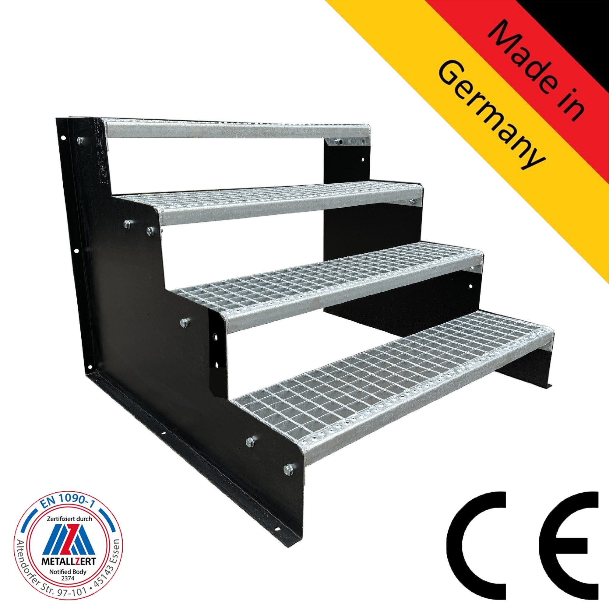 SRM Design Außentreppe 4 Stufen Standtreppe Modell 2 schwarz 18 cm Stufenhöhe 60 cm Breite 72