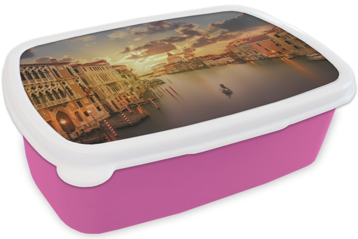Grande, rosa Mädchen, Kunststoff, Brotbox Lunchbox Canal Brotdose - Gondel Erwachsene, Italien für Kunststoff Snackbox, Kinder, MuchoWow (2-tlg), -