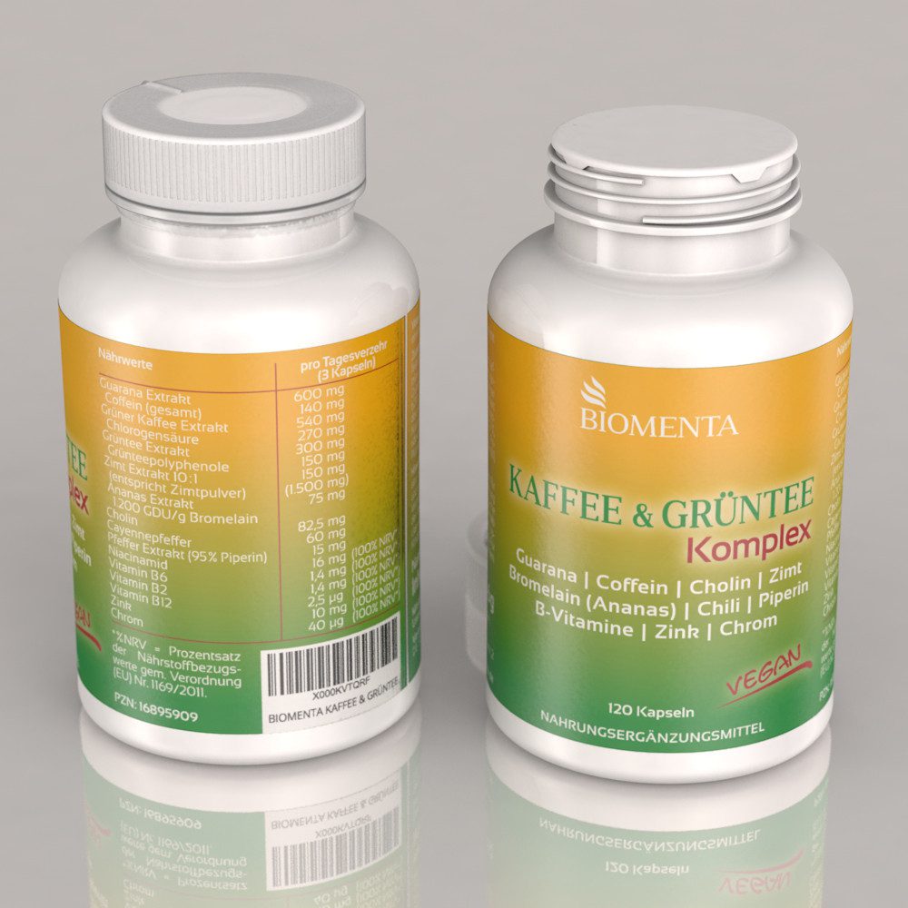 BIOMENTA Kaffee + Grüntee Komplex - 120 Kapseln - Premiumqualität Kapseln, 120 St., 96.6 g