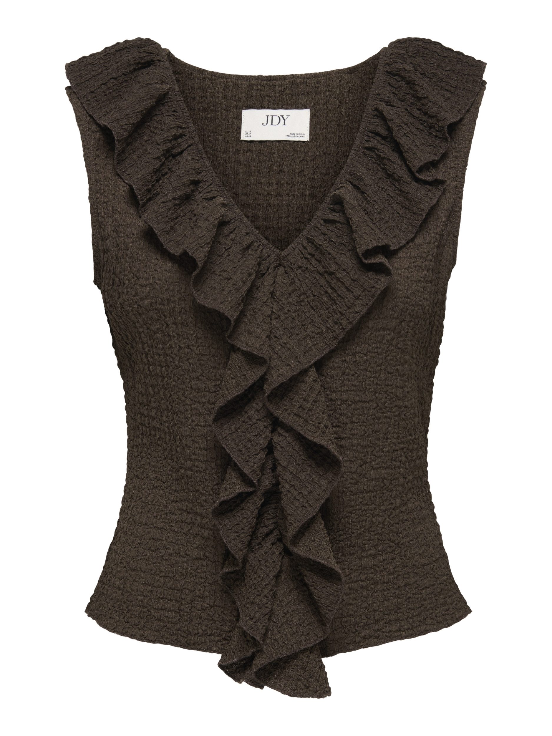 JDY T-Shirt JDYTURBO S/L FRILL TOP JRS, Chocolate Brown