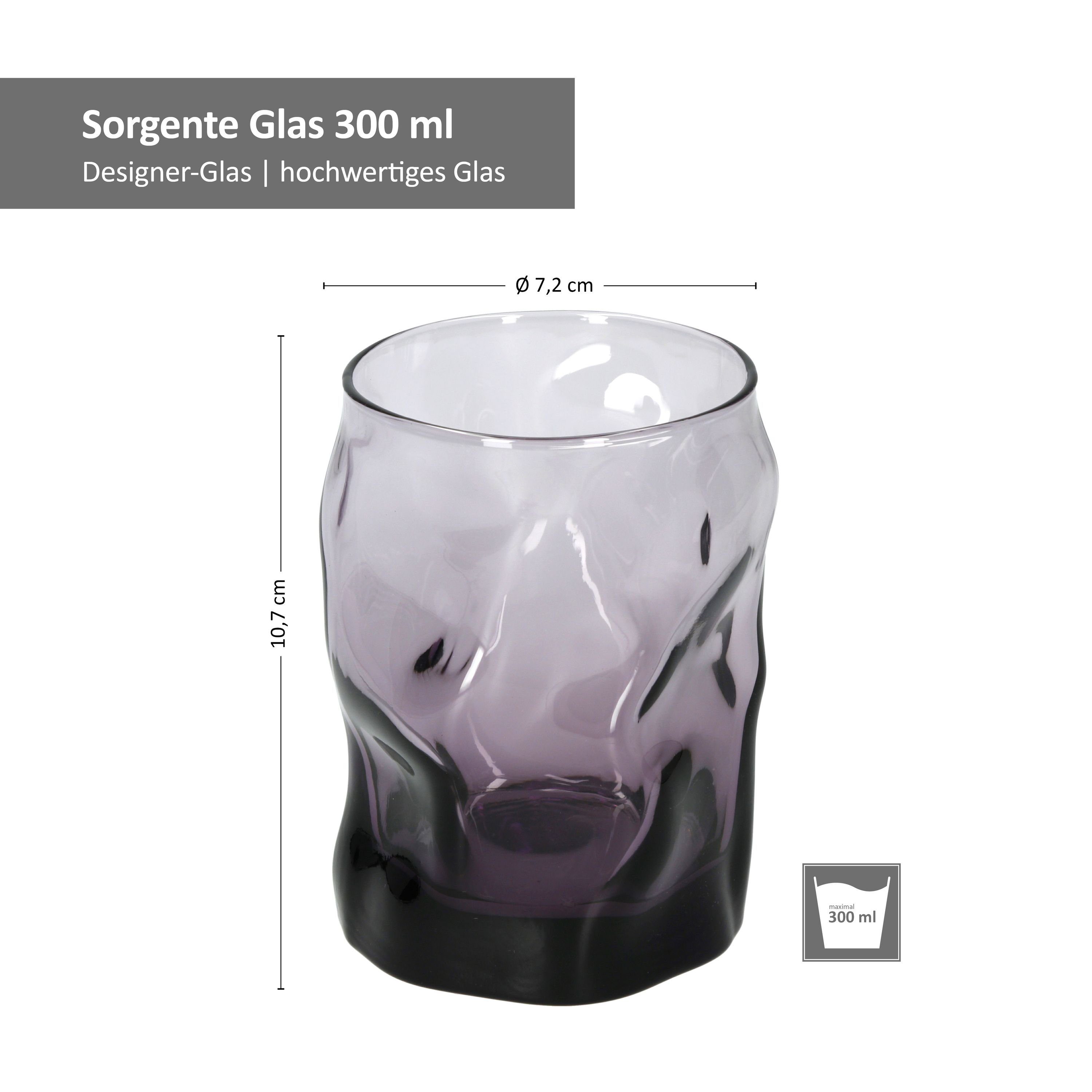 6er lila Set, Bormioli Rocco Sorgente 300ml Glas Glas Trinkglas