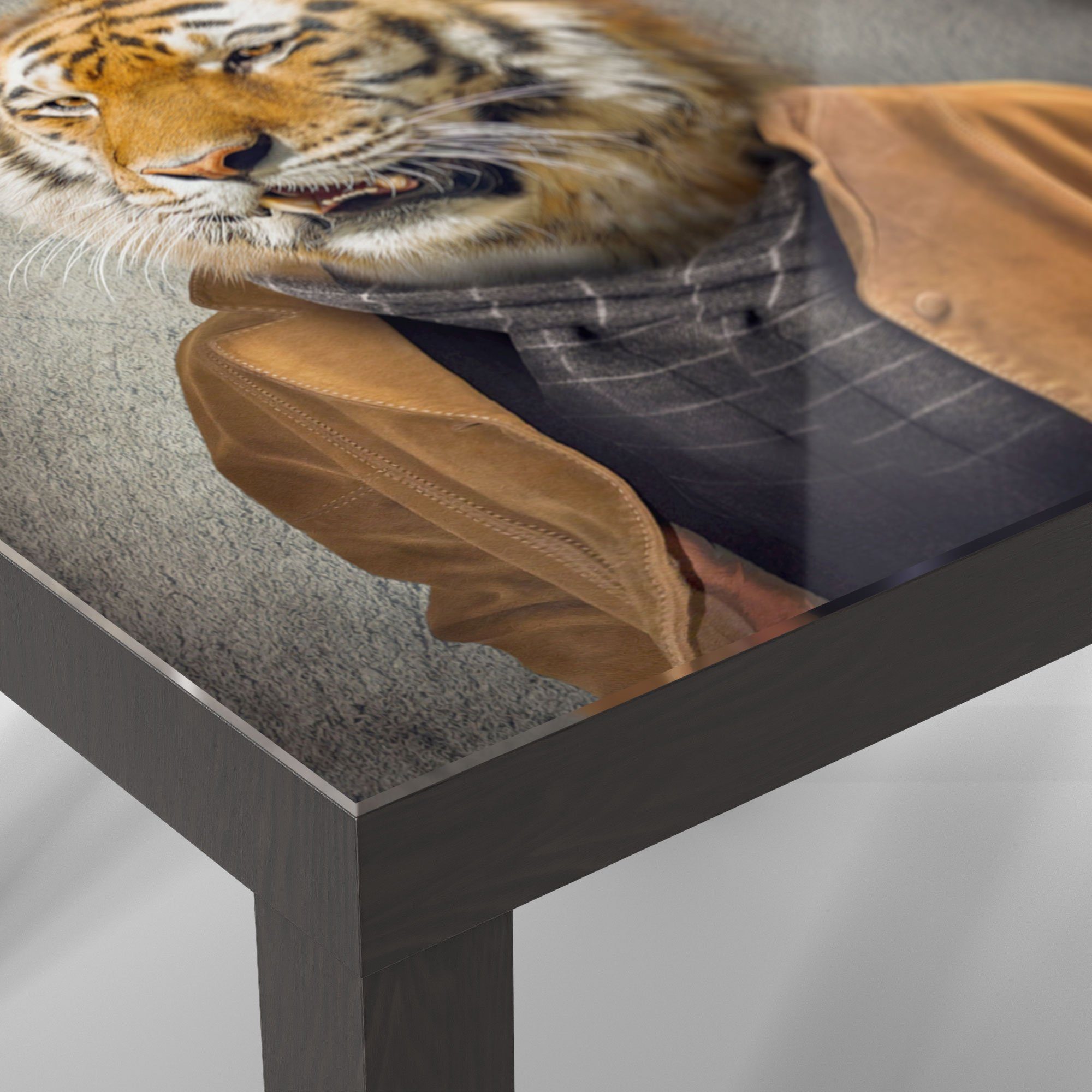 DEQORI modern 'Tiger Glastisch Couchtisch Menschengestalt', Beistelltisch in Glas Schwarz