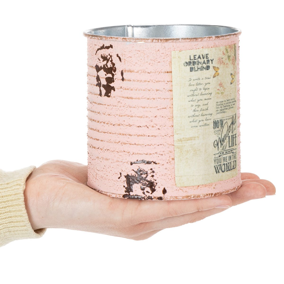 Viana Übertopf Shabby Chic Dekodose für Blumen und Kräuter aus Metall