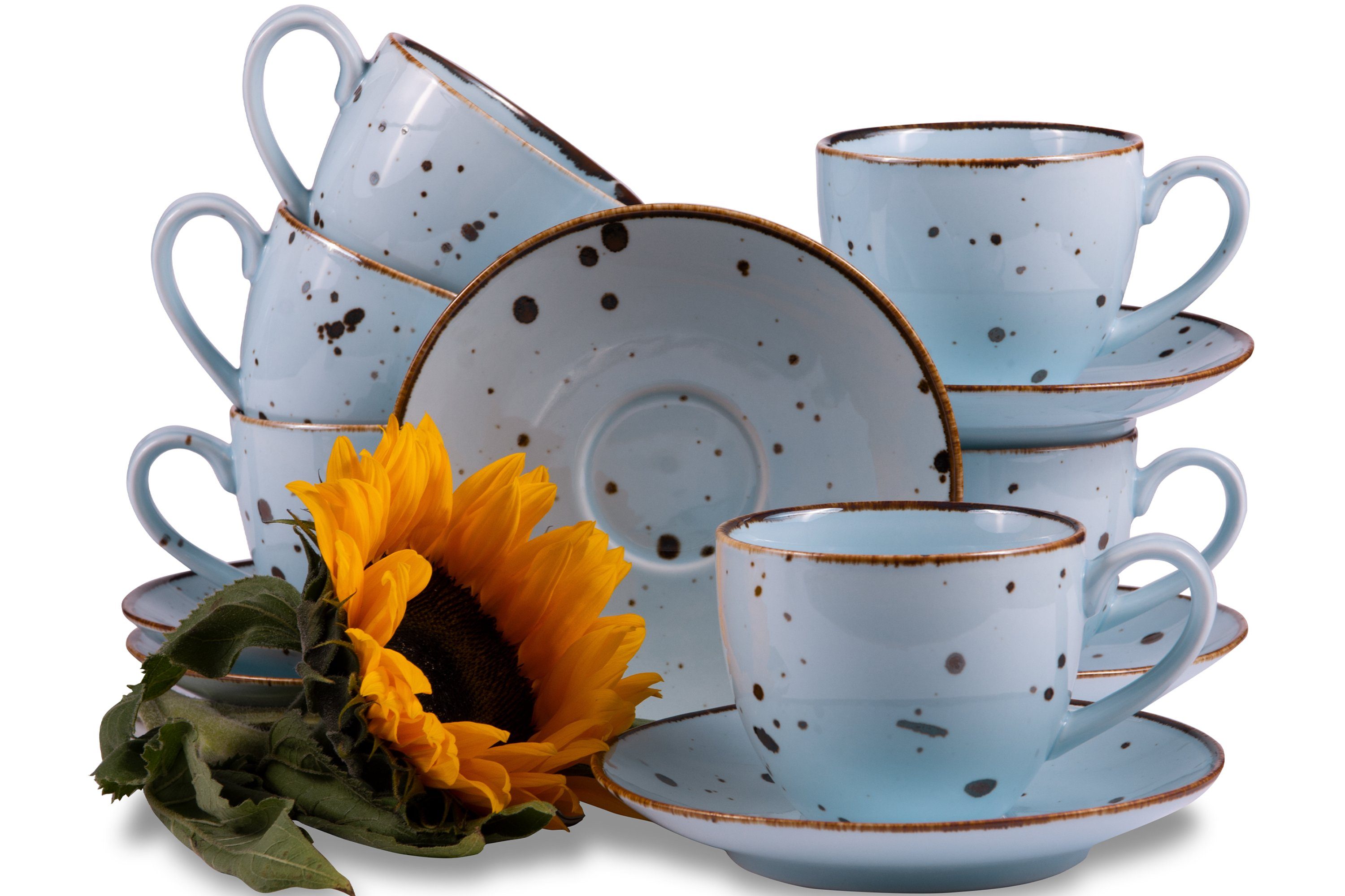 KONSIMO® Kaffeeservice ALUMINA Tasse & Untertasse Teeservice (12-tlg), 6 Personen, Porzellan, rund, 300ml