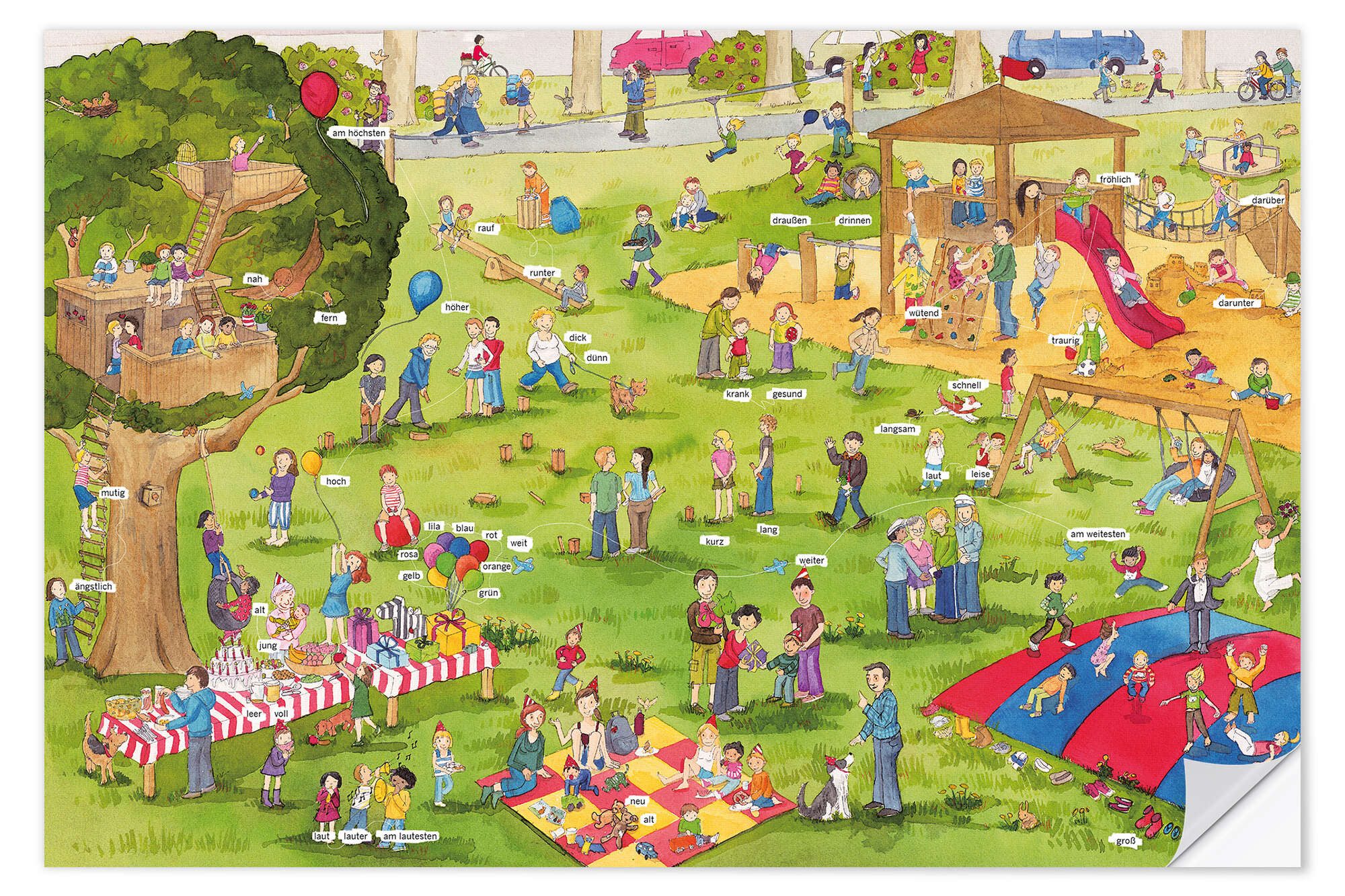 Posterlounge Wandfolie Katherina Lindenblatt, Lachen und lernen Wimmelbild: Auf dem Spielplatz, Kinderzimmer Illustration
