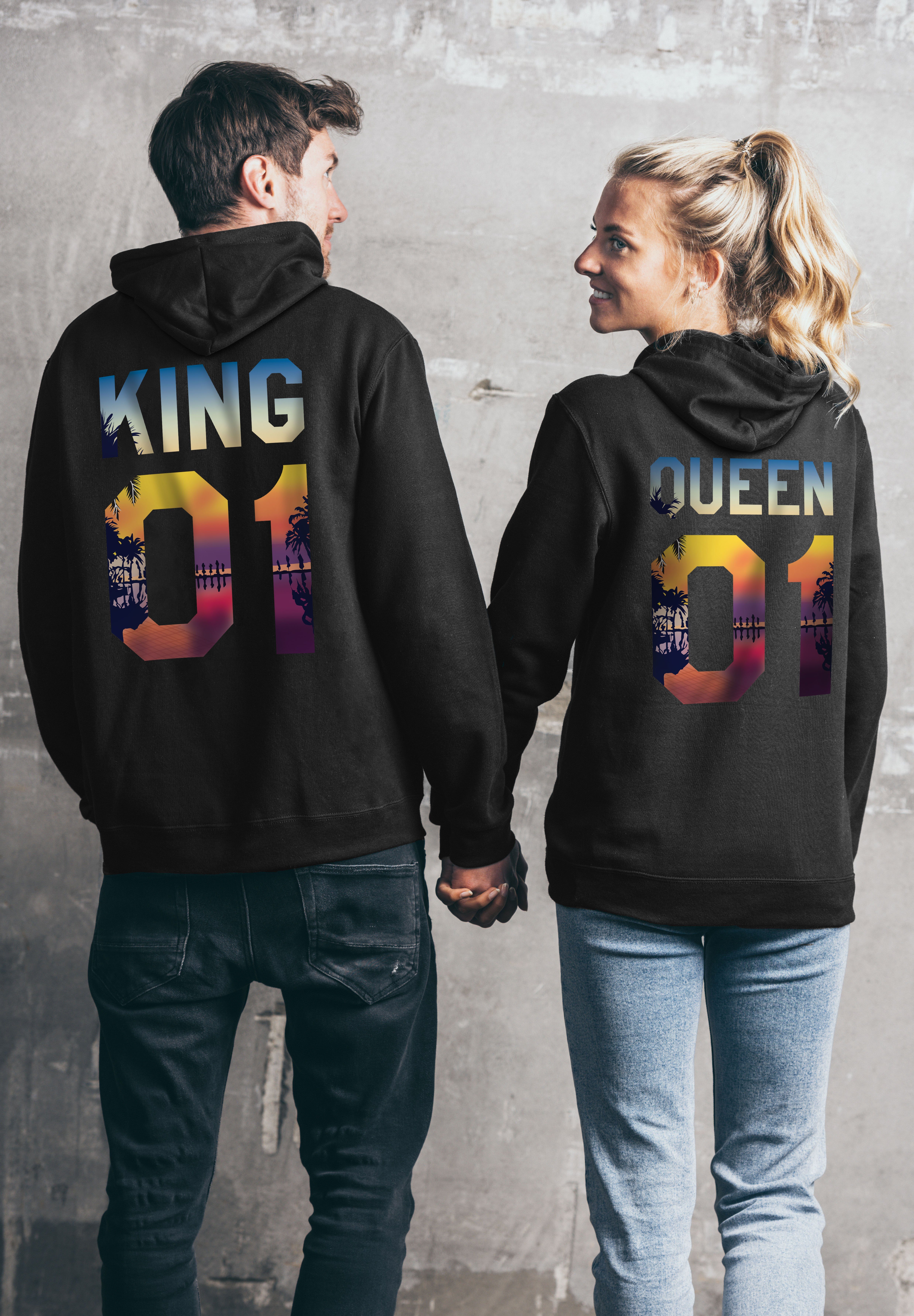 KING Paare QUEEN Kapuzenpullover Couples Schwarz für Print mit Hoodie / KING & Pullover modischem Shop