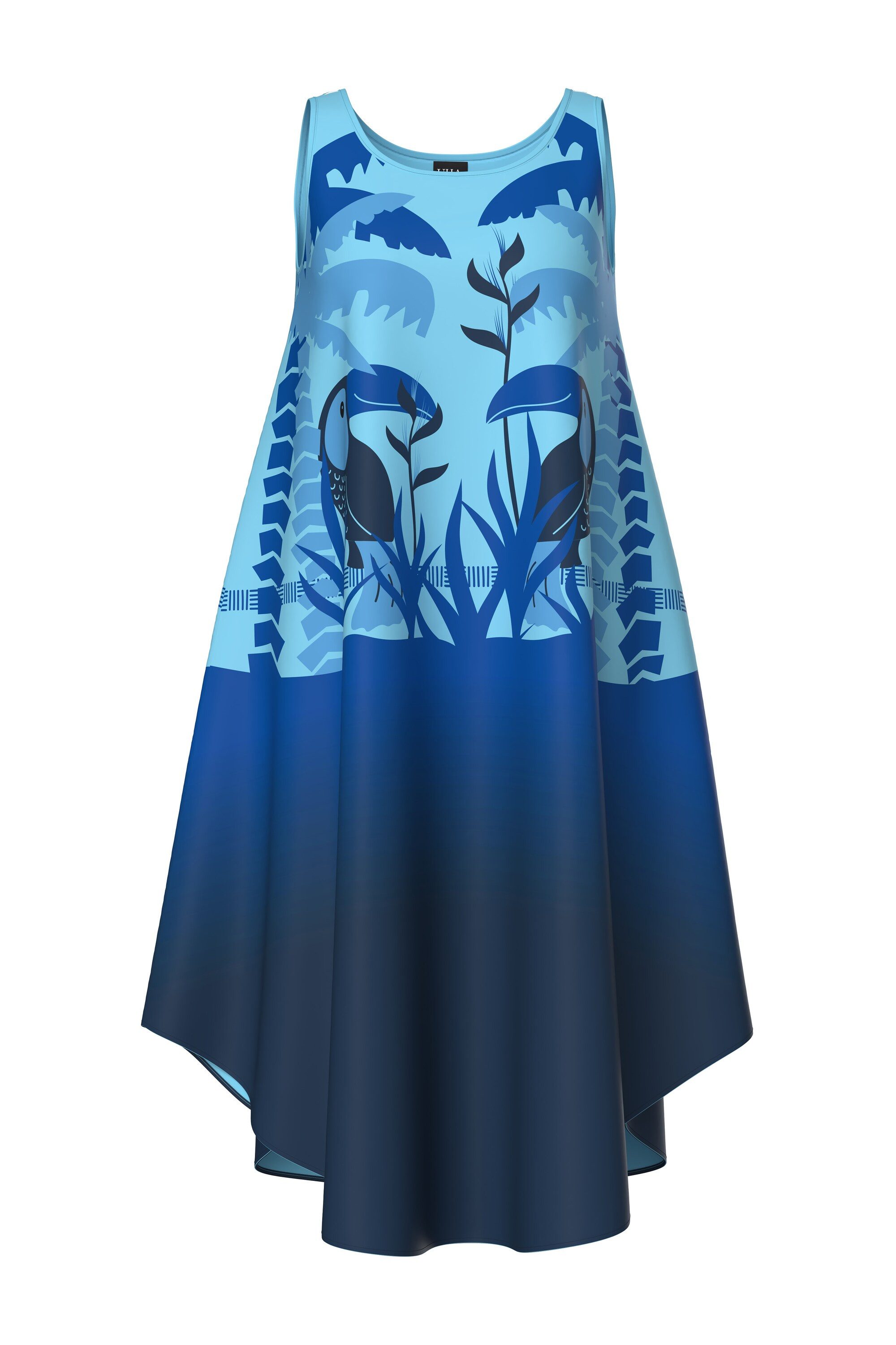 Ulla Popken Maxikleid Midikleid Tukan A-Linie Rundhals ärmellos