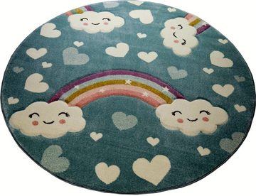 Kinderteppich Kinderteppich Kinderzimmerteppich Babyteppich Regenbogen und Wolken blau, Carpetia, rechteckig, Höhe: 13 mm