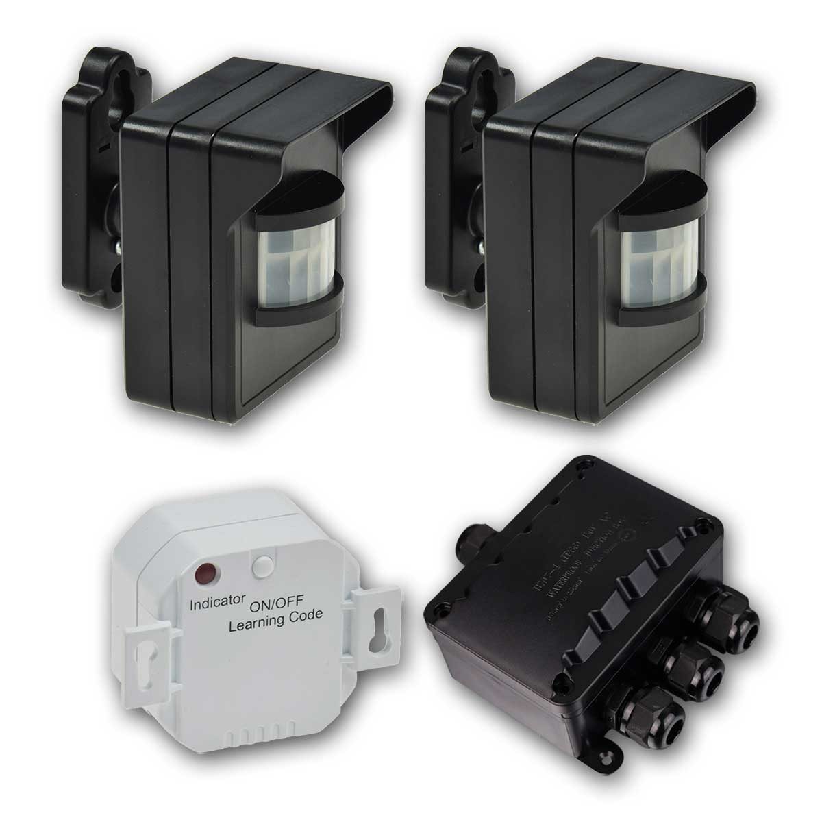 ChiliTec Bewegungsmelder 2er Set Funk-Außen-Bewegungsmelder & Empf. sw IP44