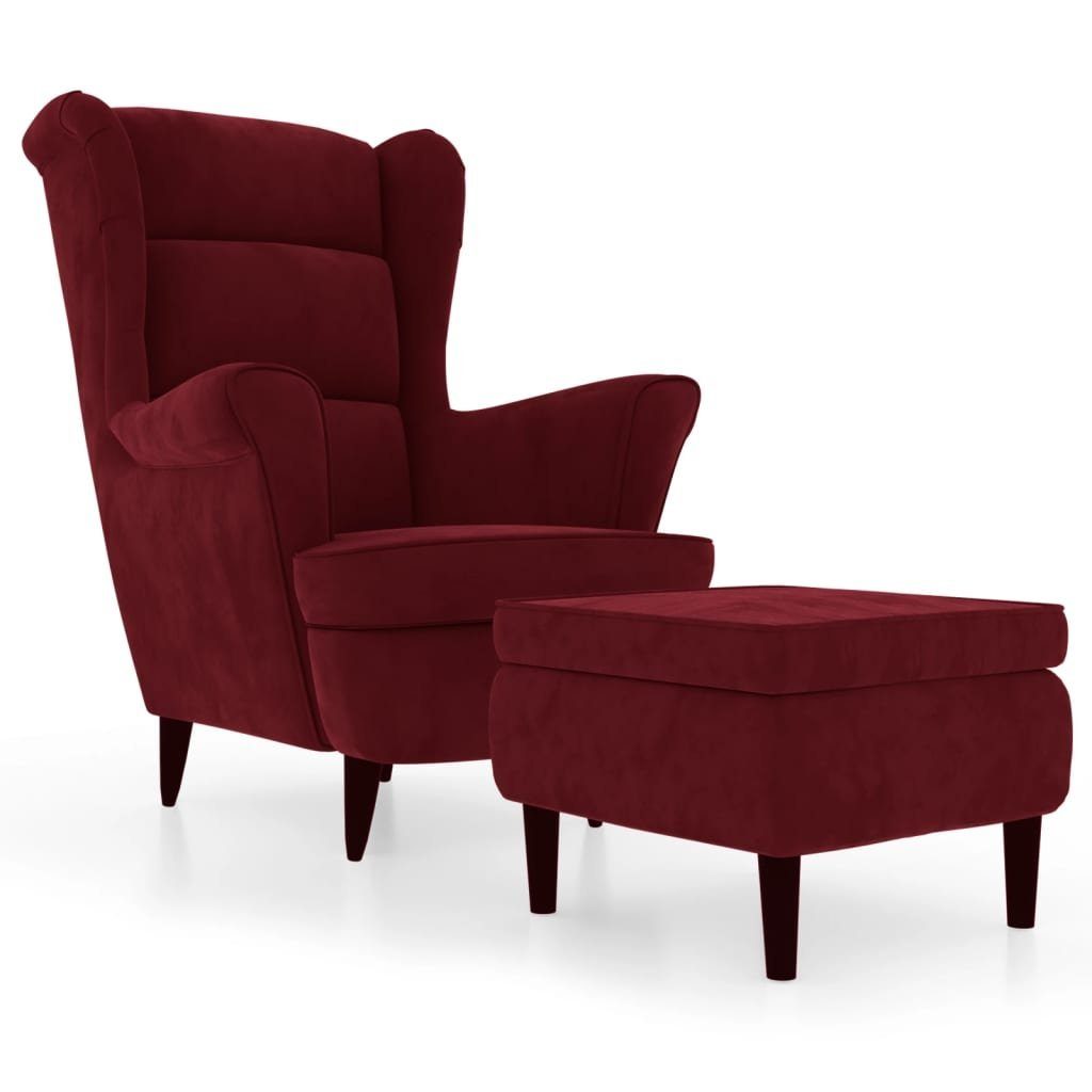 vidaXL Sessel Ohrensessel mit Hocker Weinrot Samt Relaxstuhl für Komfort und Stil