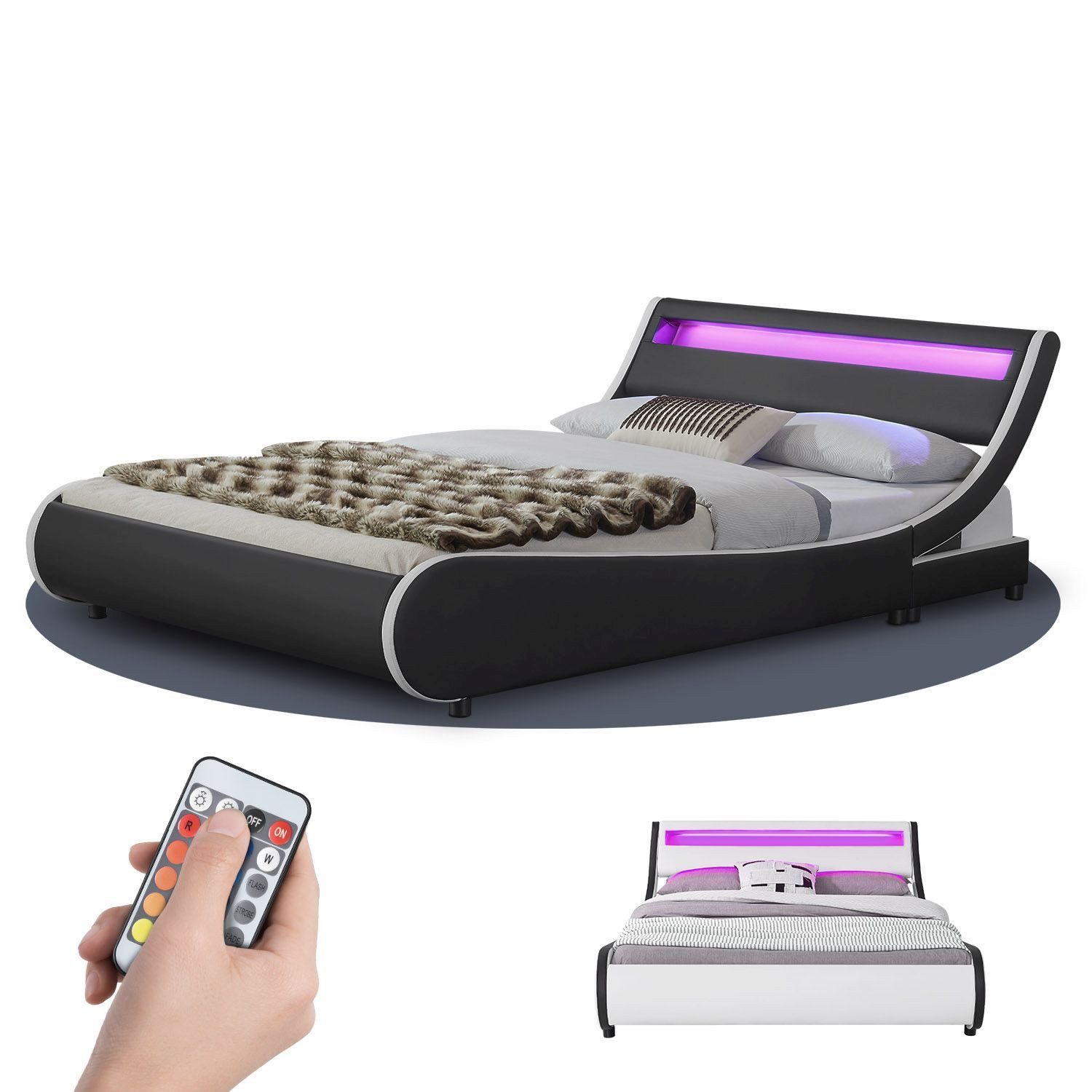 Juskys Polsterbett Valencia, 180x200 cm, mit Matratze und LED-Leiste, Beleu günstig online kaufen