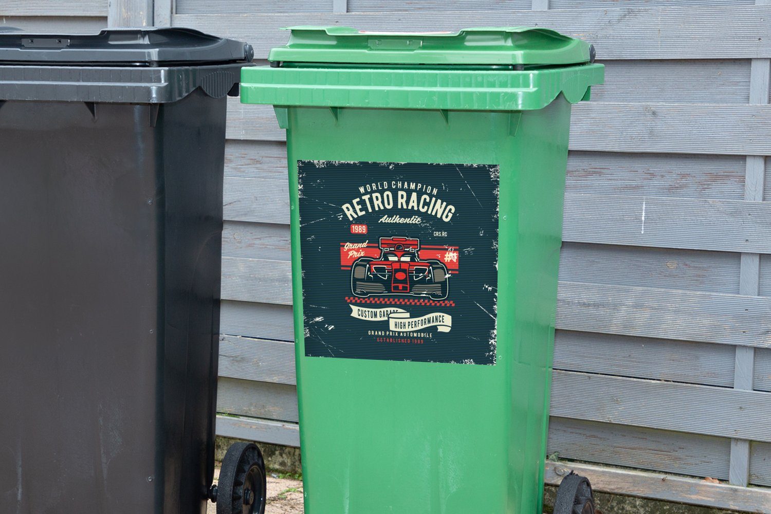 MuchoWow Wandsticker Auto - Rennen Container, Abfalbehälter St), (1 Mülltonne, Sticker, Mülleimer-aufkleber, - Zeichnung - Retro