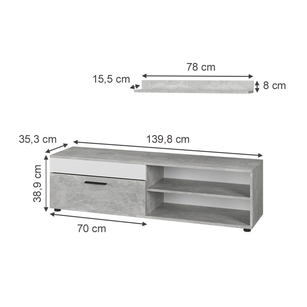 Vicco Wohnwand Berno, Beton/Weiß, mit 1 günstig online kaufen