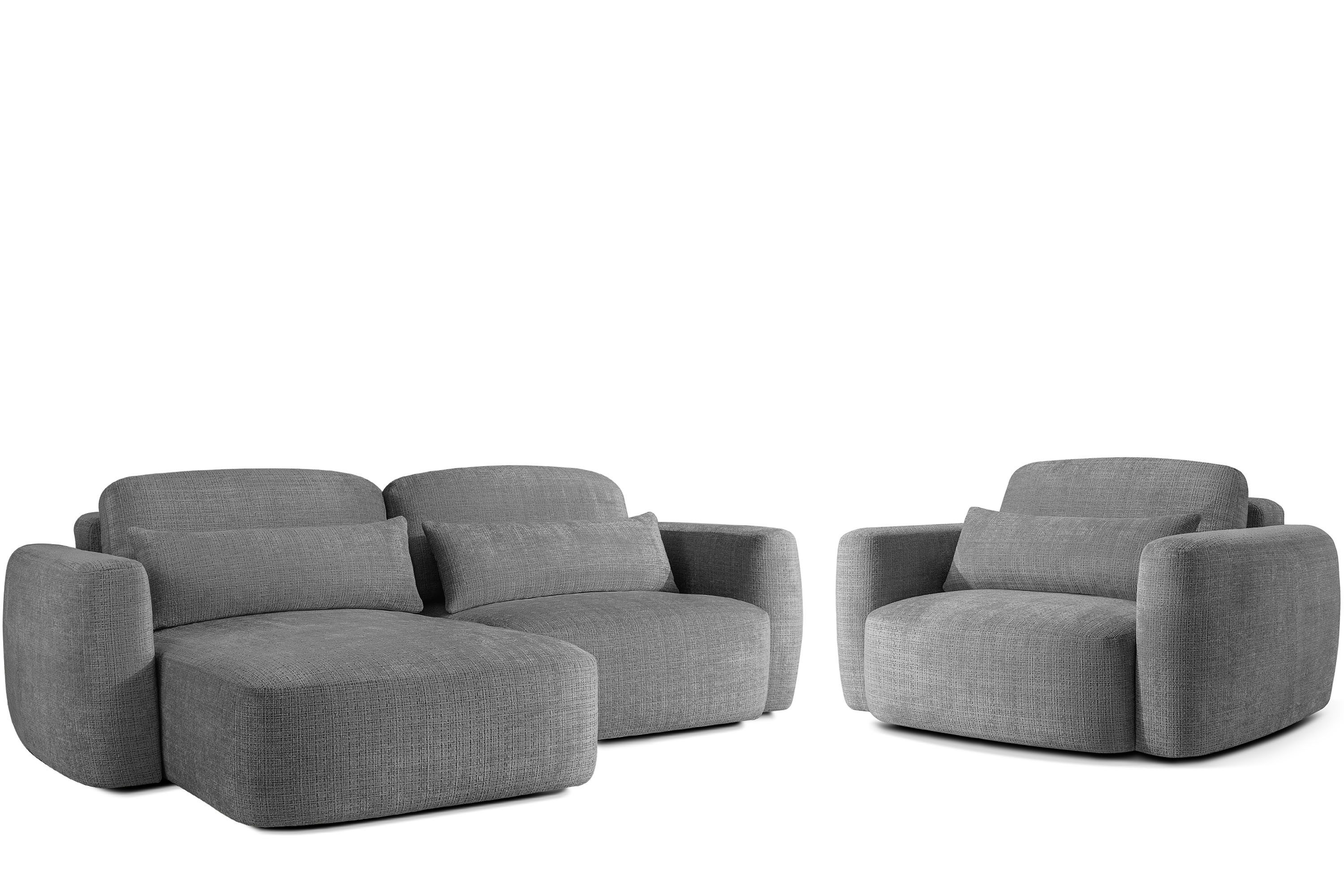KONSIMO® Polstergarnitur ELOSA Couchgarnitur, Ecksofa mit Sessel, Premiumqualität aus EU, (2-tlg., 1x Sessel (1,5 Sitzer), 1x Ecksofa mit Schlaffunktion), mit Lendenkissen, extrem bequemer Sitz, Japandi-Stil