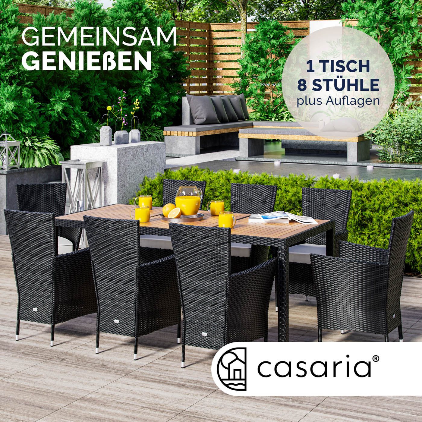 Casaria Garten-Essgruppe, (9-tlg), Polyrattan 8 stapelbare günstig online kaufen