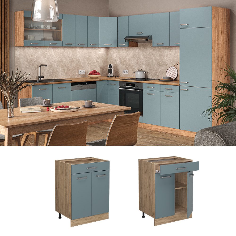 Vicco Unterschrank R-Line, Blau-Grau/Goldkraft Eiche, 60 cm mit Schublade, ohne Arbeit... (1-St)