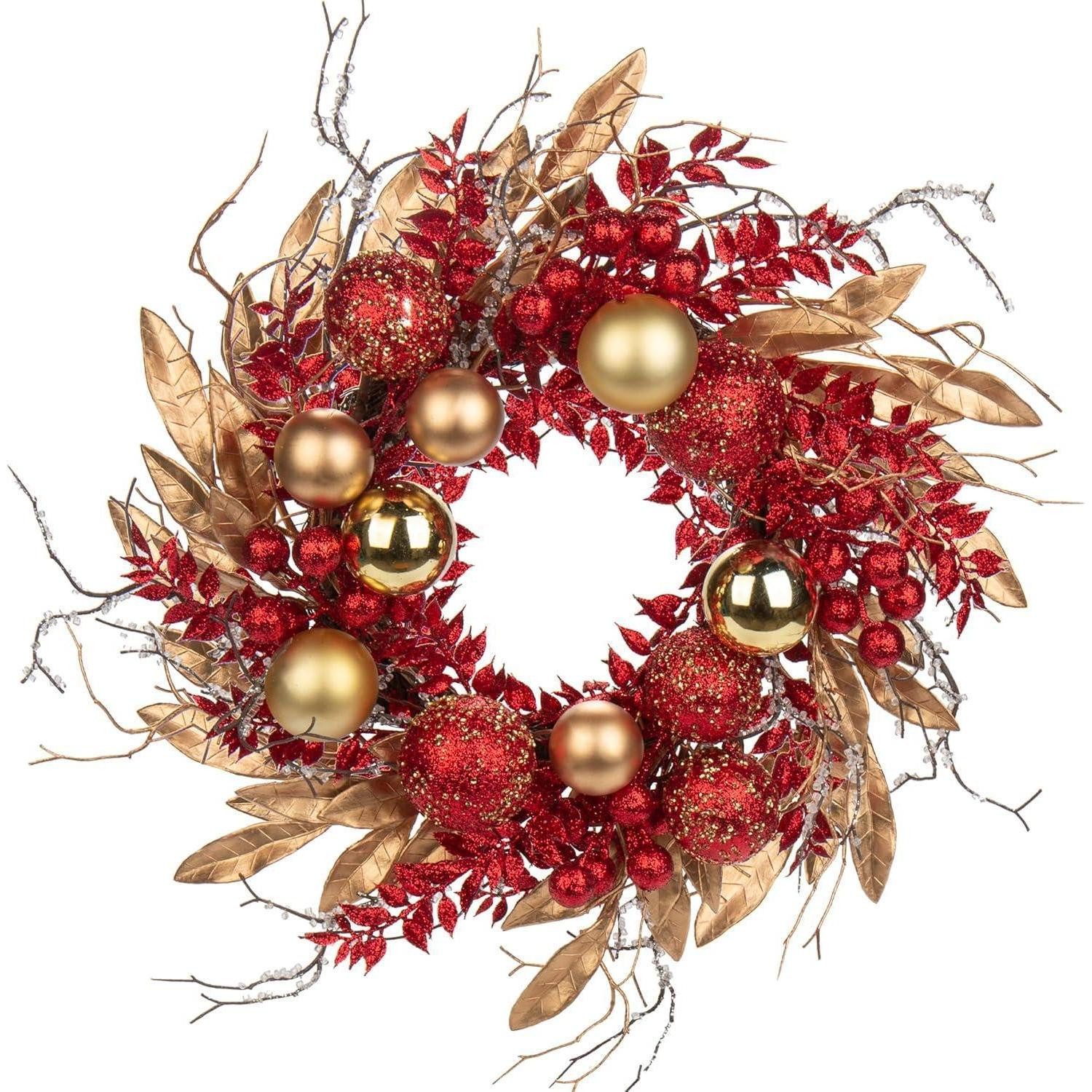 LuxusKollektion Adventskranz Weihnachtskranz Adventskranz Weihnachtskugeln 40 cm Rot