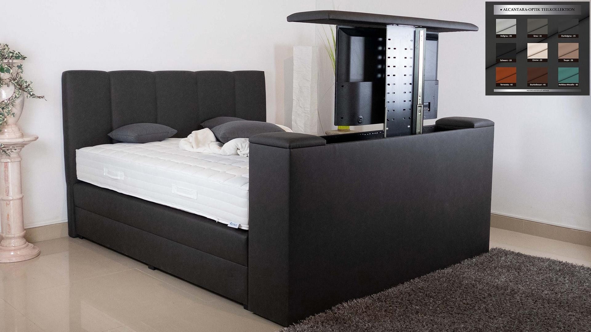 PAARA Boxspringbett Chicago mit Bettkasten Stauraum + TV Lift, mit einzigartigem Belüftungssystem