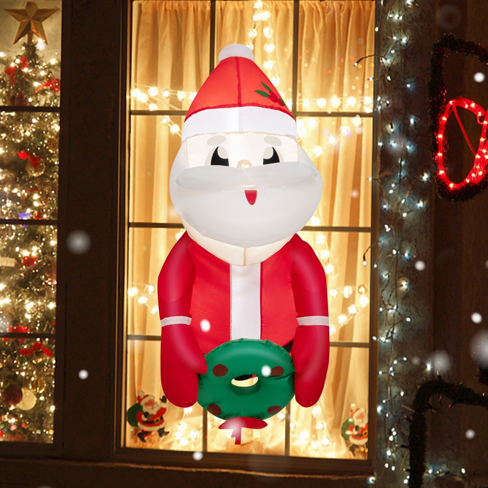 COSTWAY Weihnachtsmann, 100cm LED Weihnachtsdeko am Fenster, aufblasbar