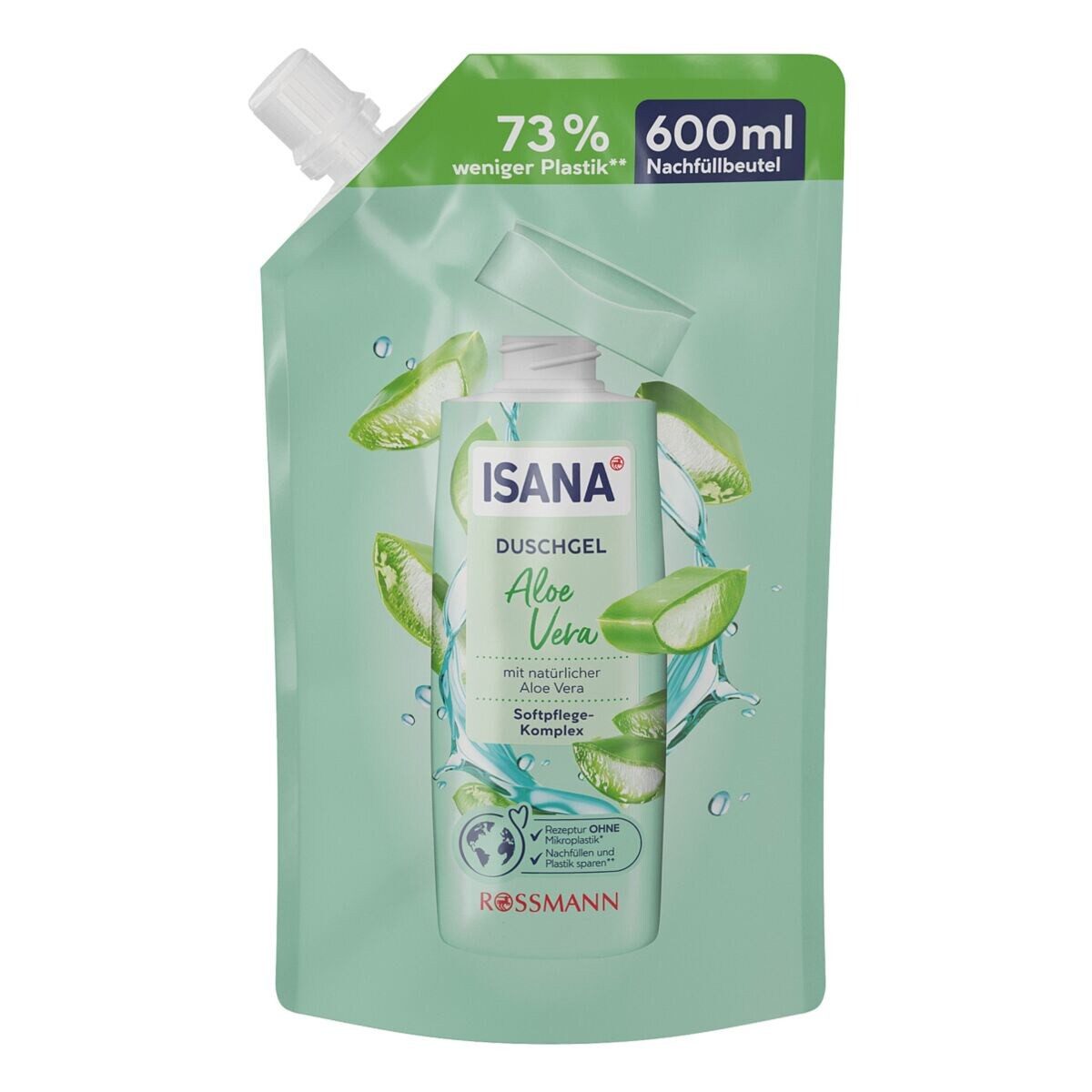 ISANA Duschgel Aloe Vera, 600 ml, Nachfüllbeutel mit Schraubverschluss