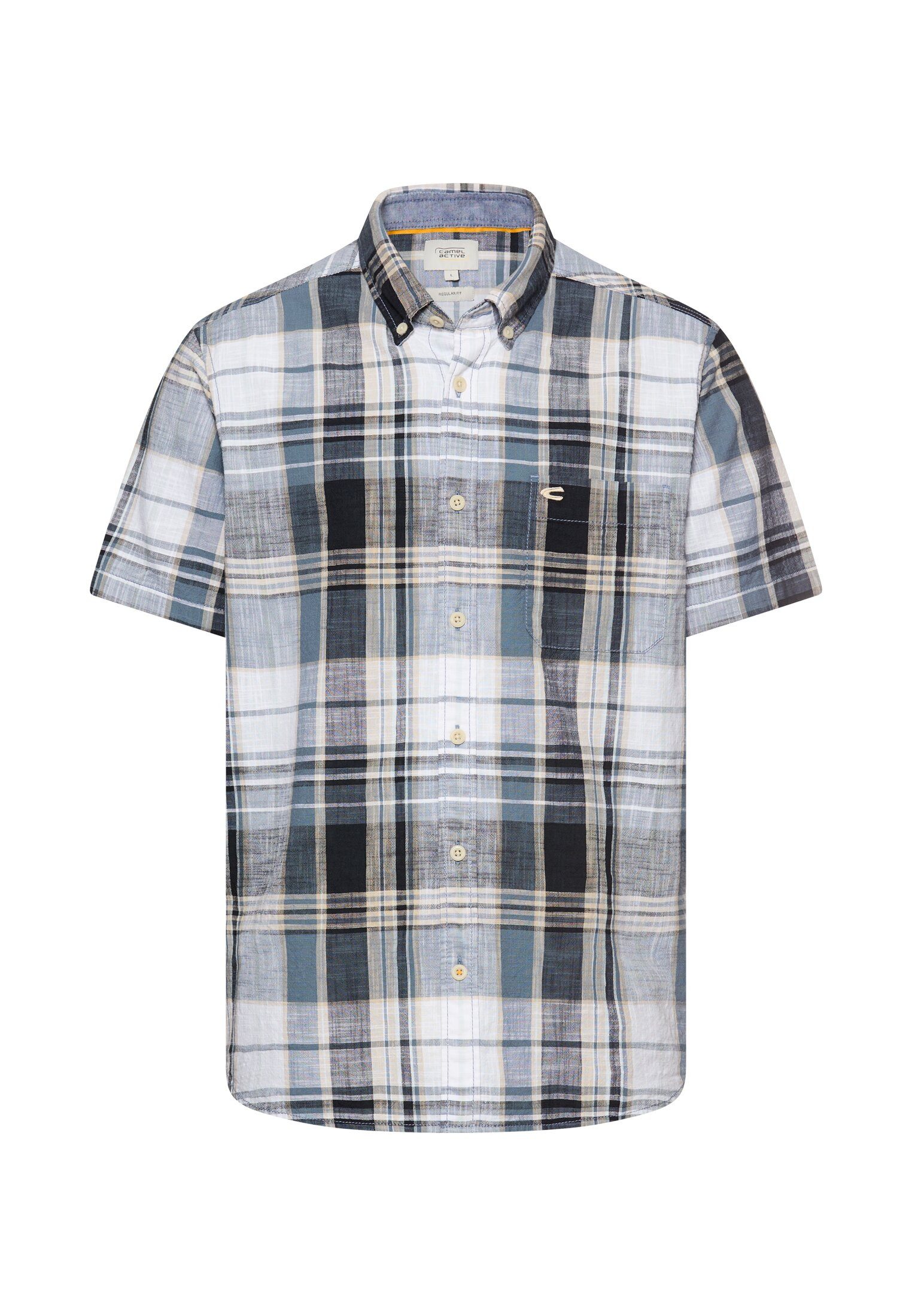 camel active Kurzarmhemd Kurzarm, kariertes Design, normale Passform, mit Button-down-Kragen