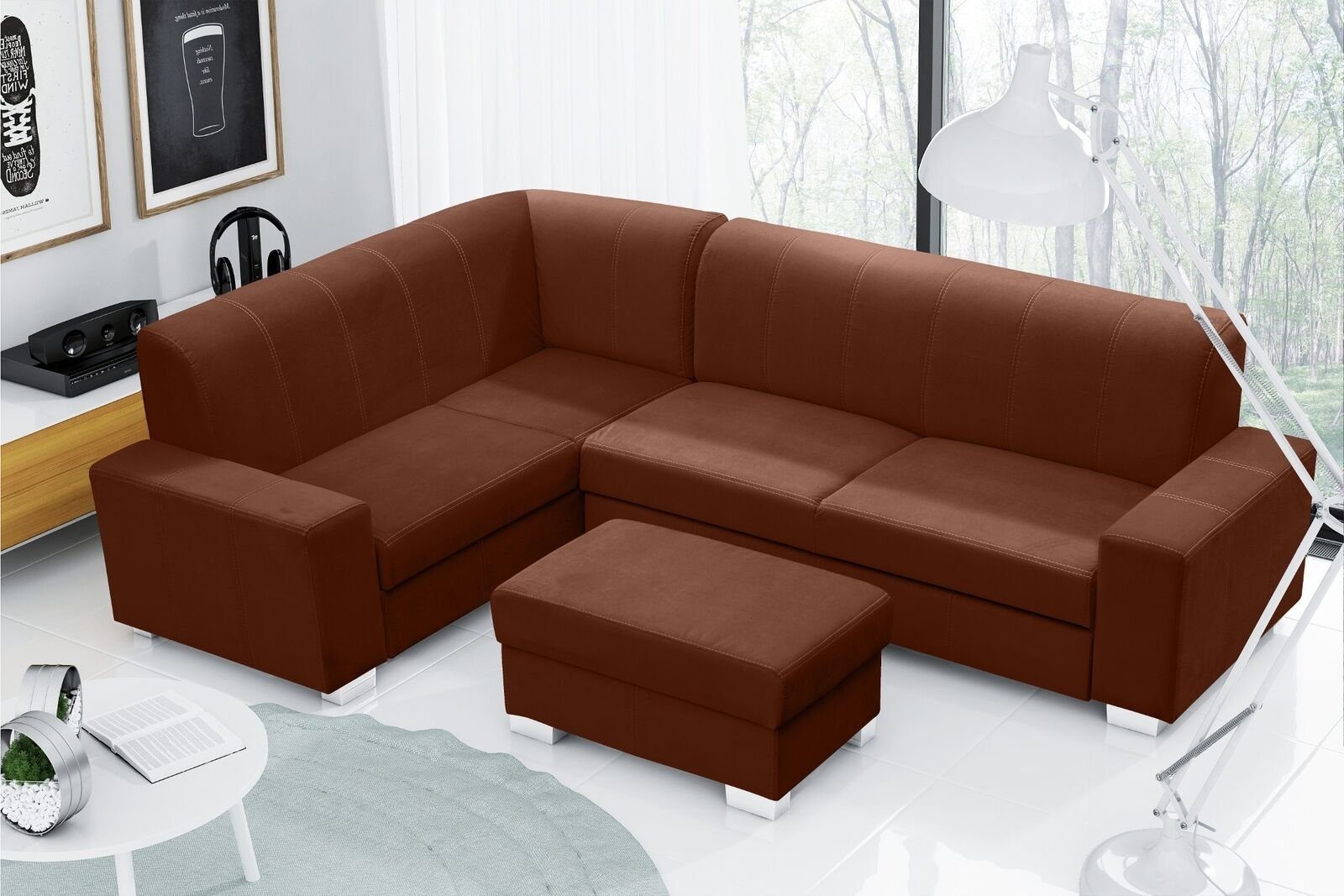 JVmoebel Ecksofa Sofa mit Bettkasten Sofa Designer + Bettfunktion Schlafsofa Ecksofa, Braun Mit Bettfunktion