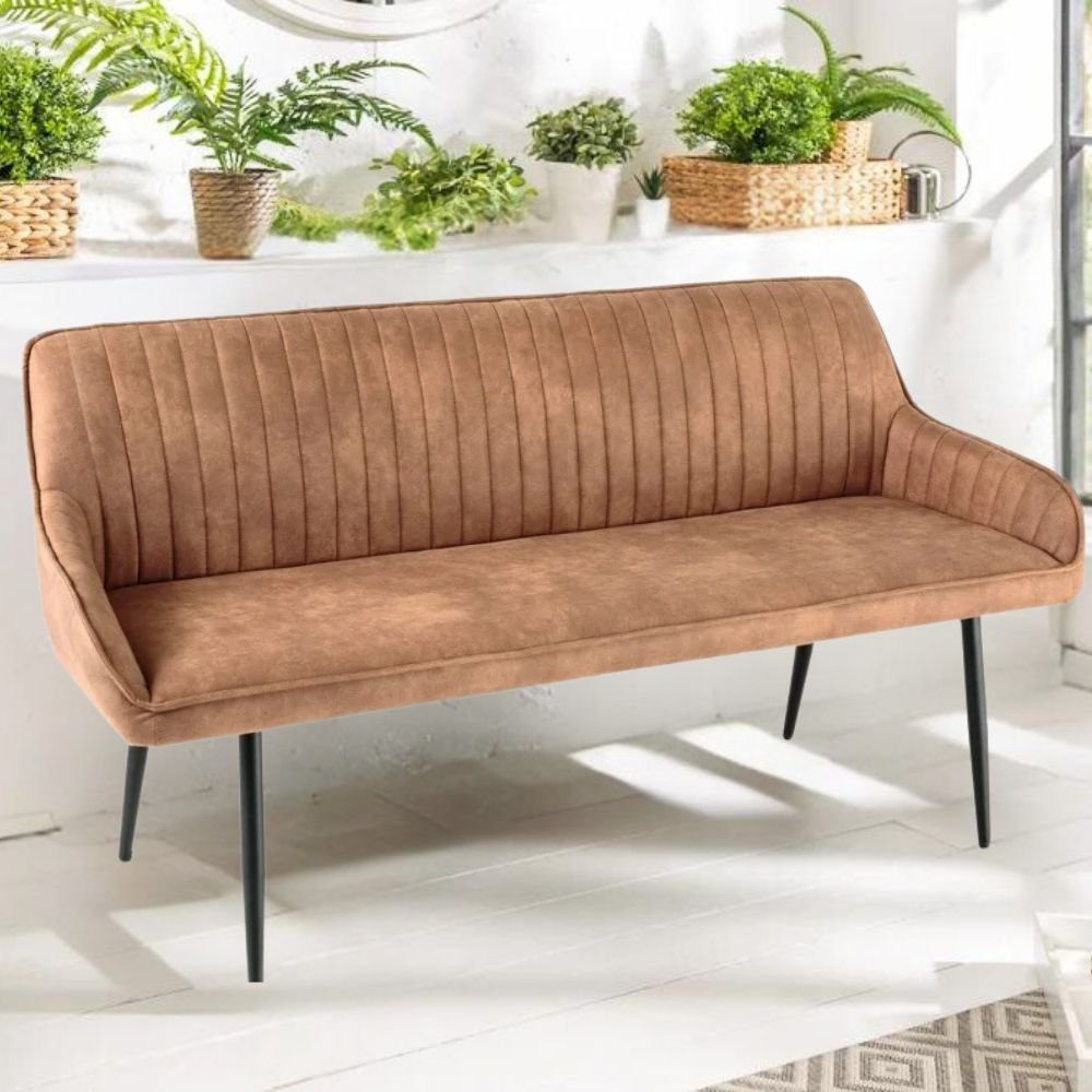 LebensWohnArt Sitzbank Elegante Sitzbank MILAN ca.160cm Mikrofaser vintage-braun Armlehnen