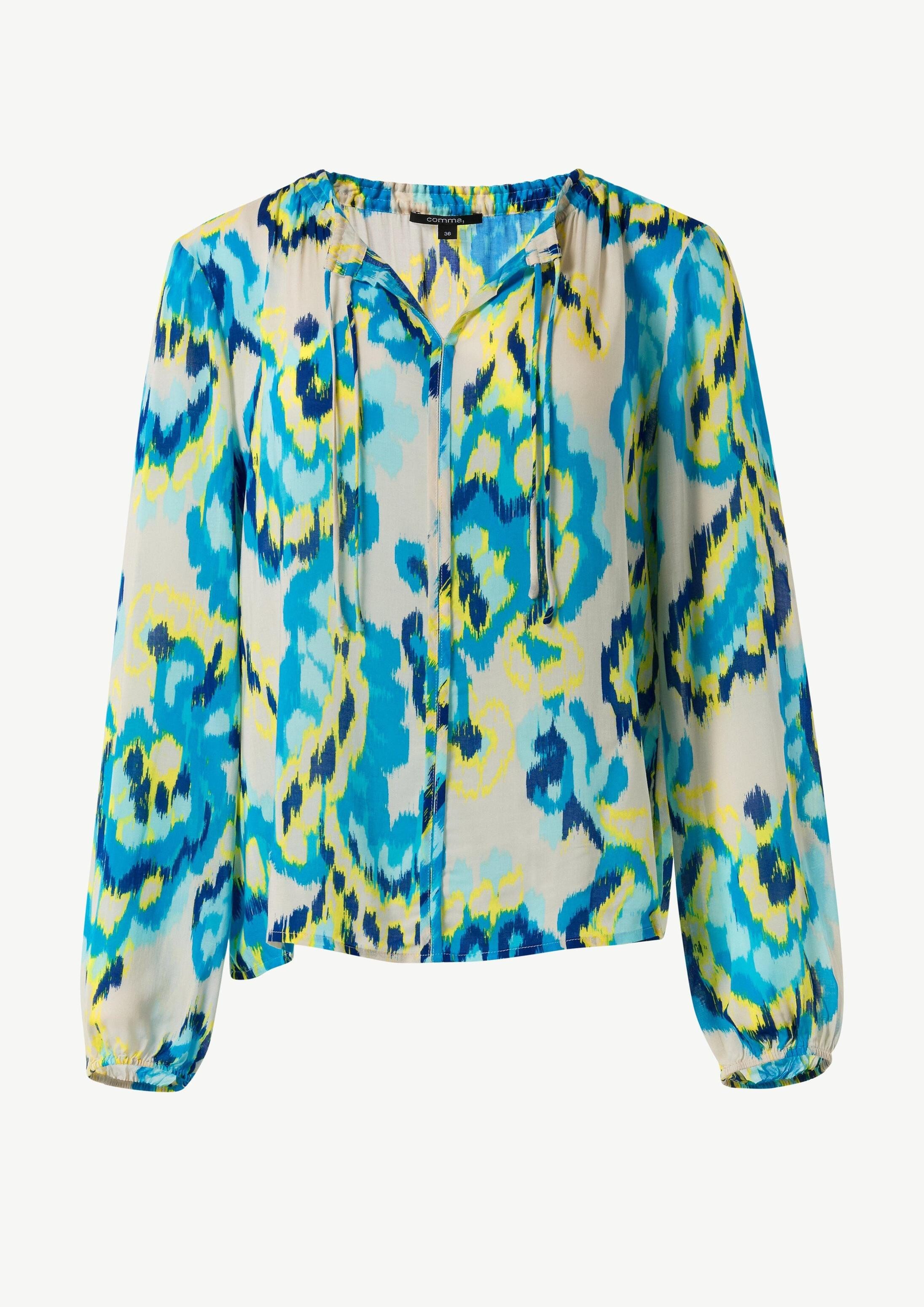 comma Langarmbluse Bluse Luftige Viskosebluse mit All-over-Print im Relaxed Fit