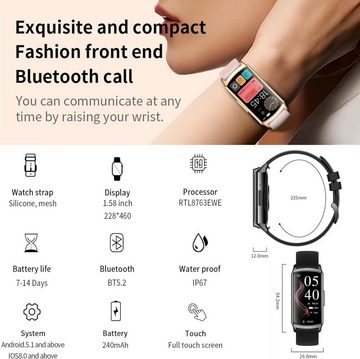 YEDASAH Smartwatch (1,58 Zoll, Android, iOS), Herren Damen, Fitnessuhr Damen mit Telefonfunktion,120 Sportmodi,IP68
