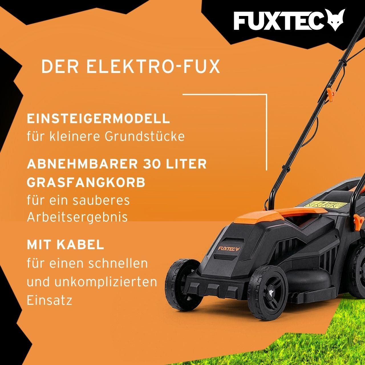 FUXTEC Elektrorasenmäher FX-RME33, 33 cm Schnittbreite, 33 cm Schnittbreite, 30 L Fangkorb, 220 V