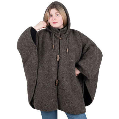 KUNST UND MAGIE Strickcape Strick Poncho+Kapuze Umhang Cape Strickjacke Wolle Jacke Winter Mantel