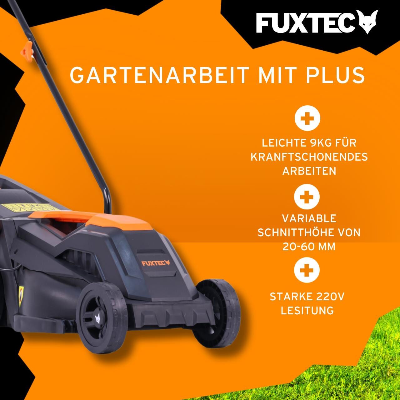 FUXTEC electric lawnmower FX-RME33, 33 cm cutting width, 30 L grass catcher, 220 V