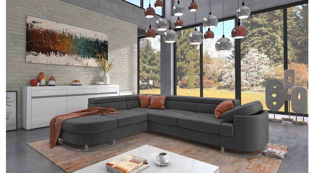 Stylefy Ecksofa Ice, L-Form, Eckcouch, mane links oder rechts bestellbar, frei im Raum stellbar, mit Bettfunktion und Bettkasten, Metall, inklusive Kopfteil- und Armlehnenverstellung | Ecksofas