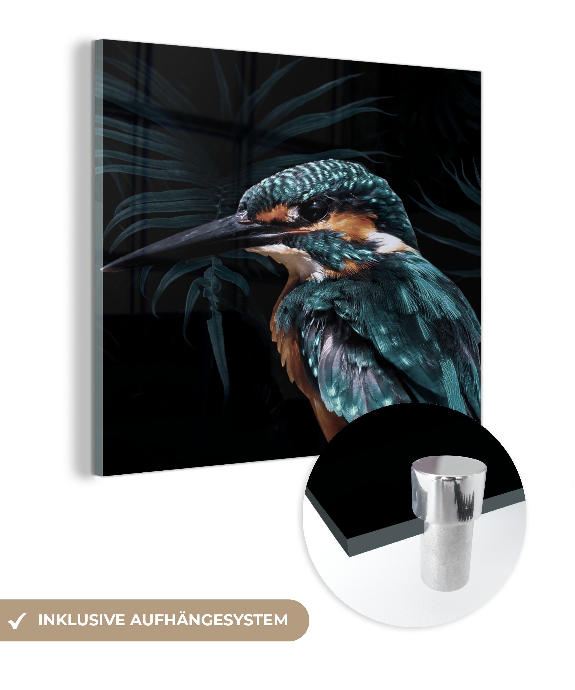 MuchoWow Acrylglasbild Eisvogel - Vogel - Grün, (1 St), Glasbilder - Bilder auf Glas Wandbild - Foto auf Glas - Wanddekoration