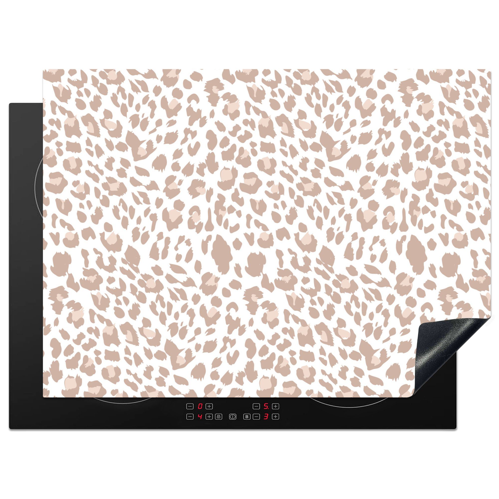 MuchoWow Herdblende-/Abdeckplatte Panther Druck - Pastell - Weiß, Vinyl, (1 tlg), 71x52 cm, Induktionskochfeld Schutz für die küche, Ceranfeldabdeckung